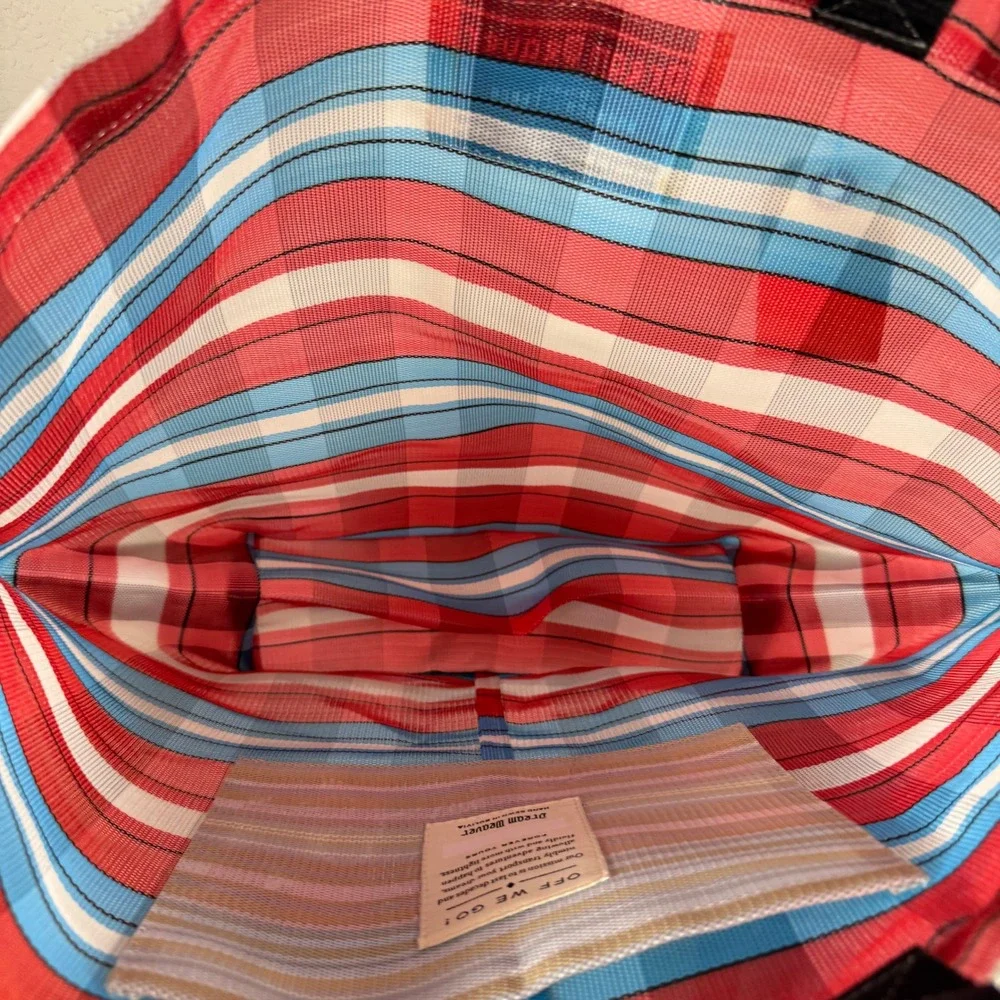 Dream Weaver‎ Bodega Market Bag Red Blue Plaid Woven Mesh Tote Fair Trade NWT